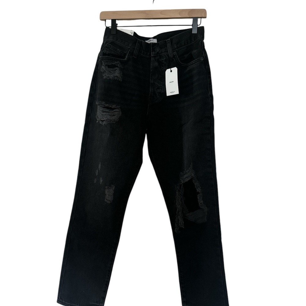 Forever 21 Women's Black Distressed Mom Jeans